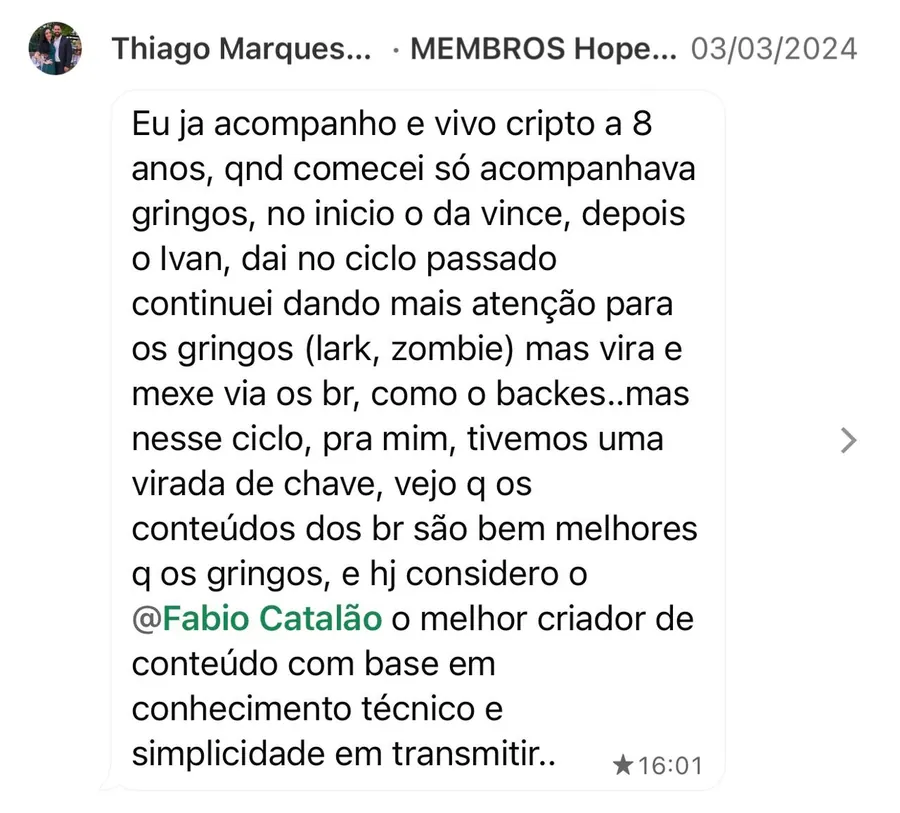 Mensagem de Thiago Marques, 03/03/2024